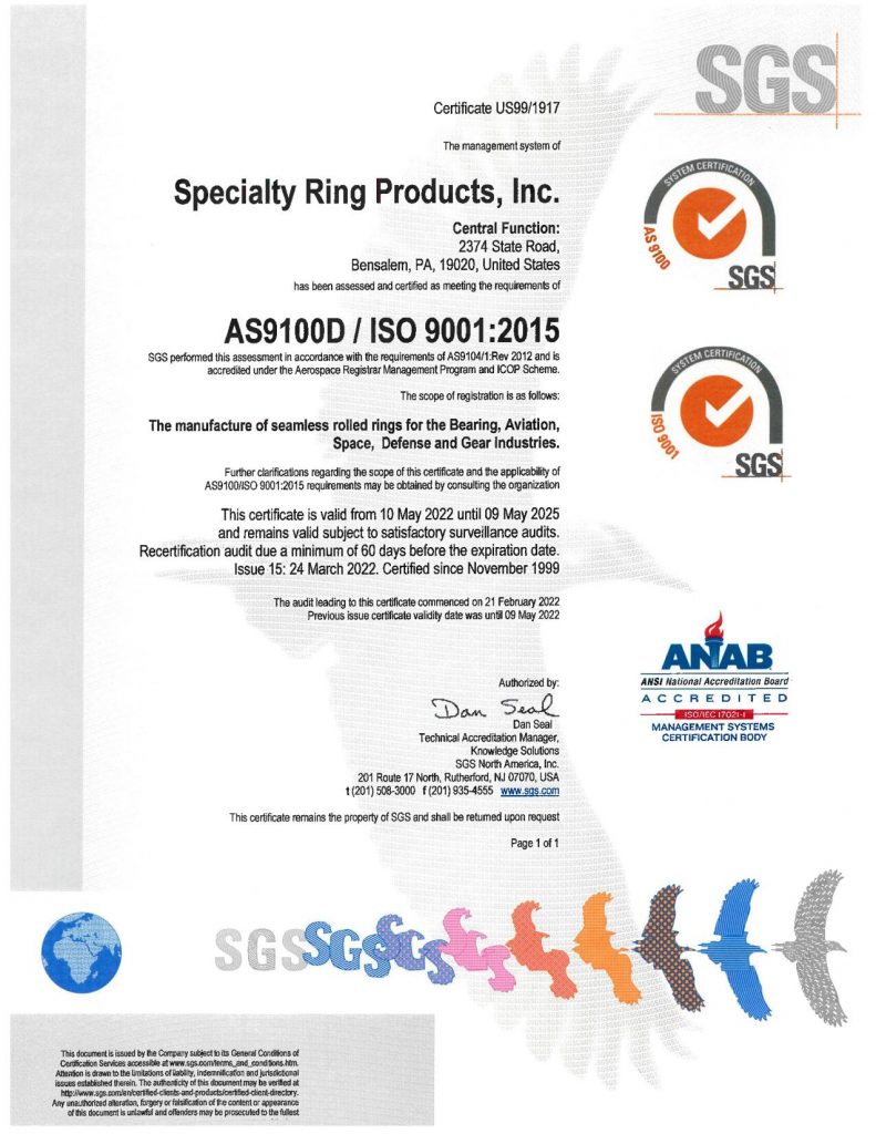 AS 9100D Certificate - valid until 5/9/25